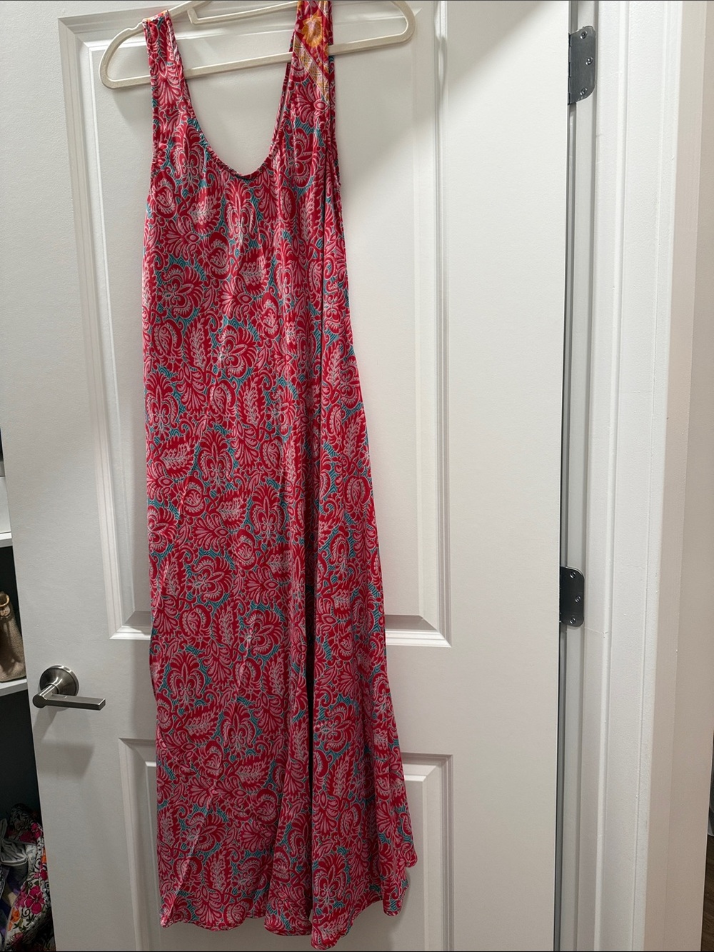 Red Paisley Maxi Dress with Scoop Neckline
